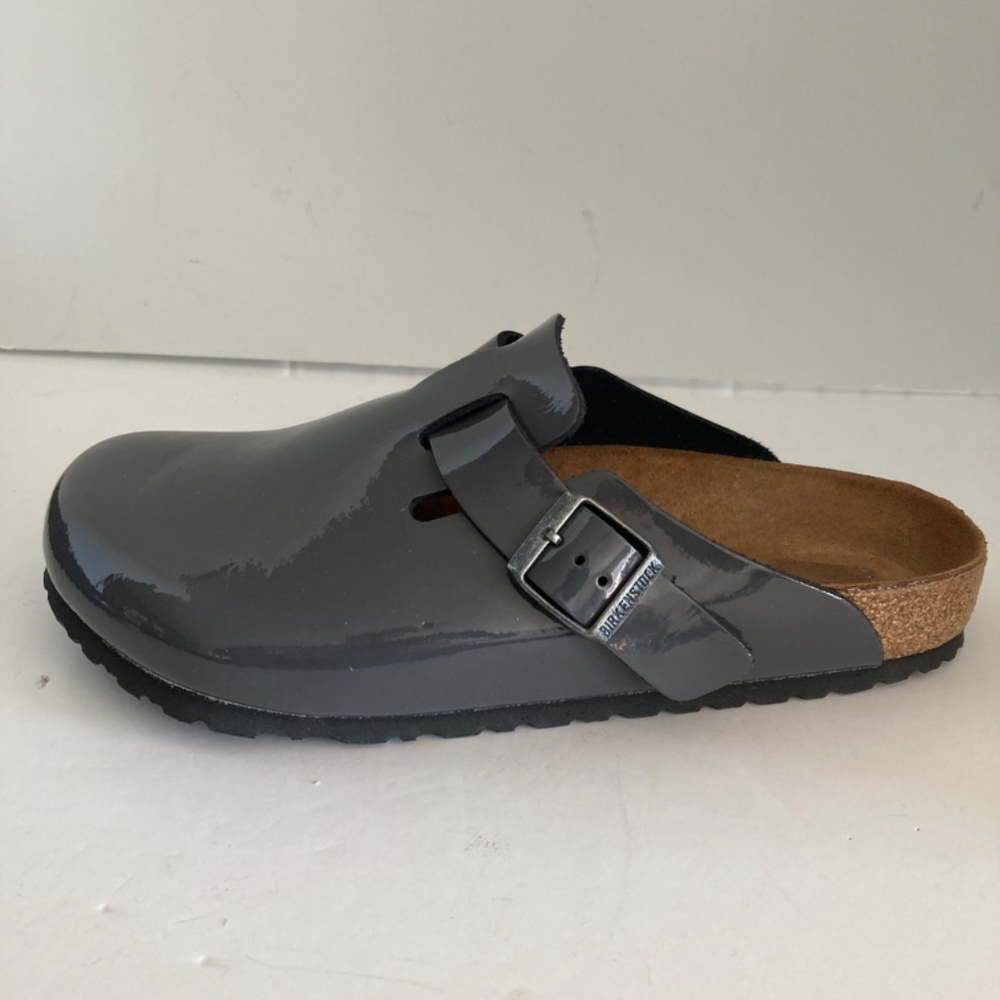 Birkenstock Boston Clogs EU41 Gray Patent Leather Cork Footbed Slip-On Germany